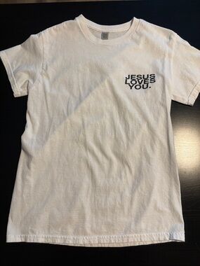 White Short Sleeve Tee with 'JESUS LOVES YOU.' Chest Print